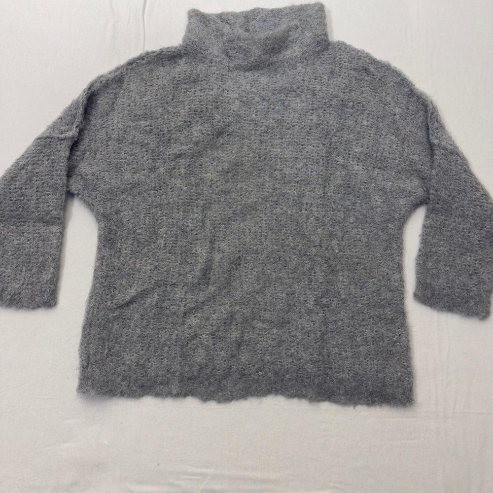 Free People Oversized Alpaca Mock Neck Sweater Medium Beige Gray Drop Shoulders